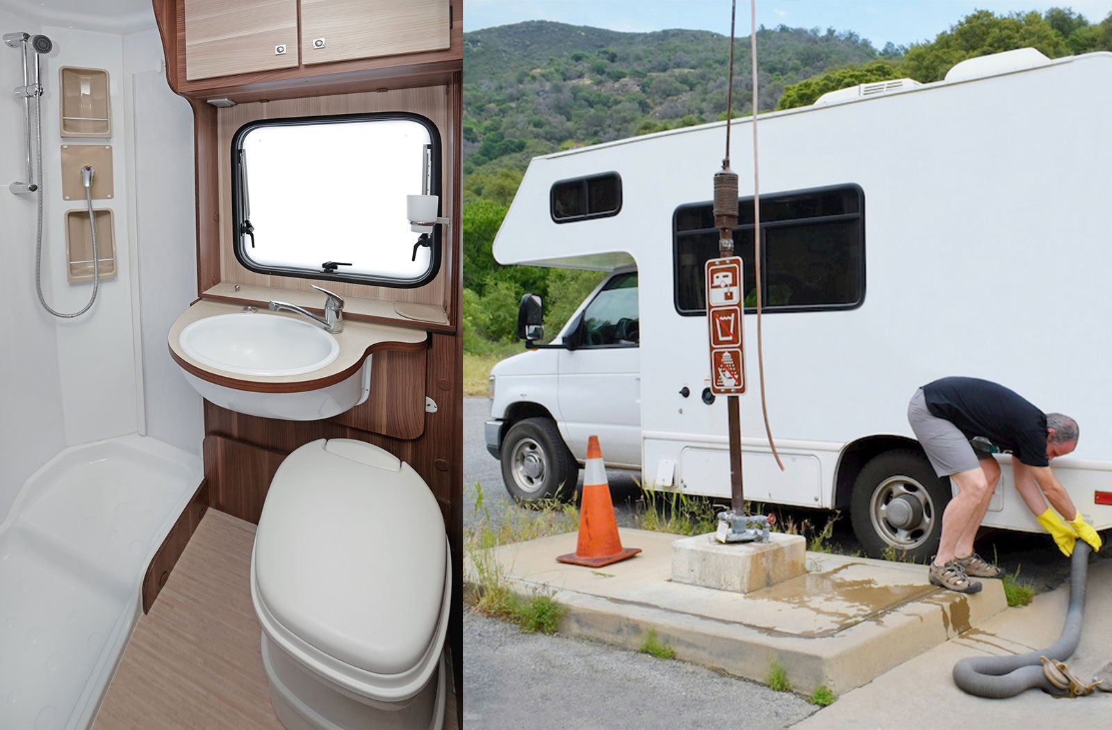 Portable RV/camper toilet and holding tank setup in San Juan Capistrano, California