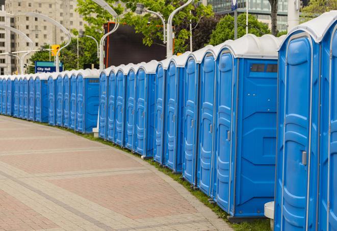 Seasonal porta potty units set up at a San Juan Capistrano, California venue